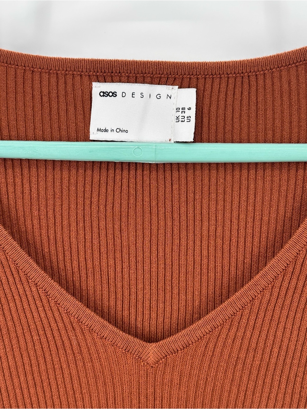 ASOS Design Rust Colored Ribbed Knit Long Sleeve Top - Picture 3 of 4